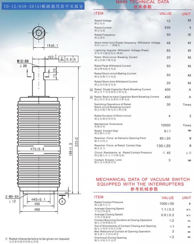 Unterbrecher-Flasche 12KV 630A Vakuum, Leistungsschalter-Vakuumunterbrecher