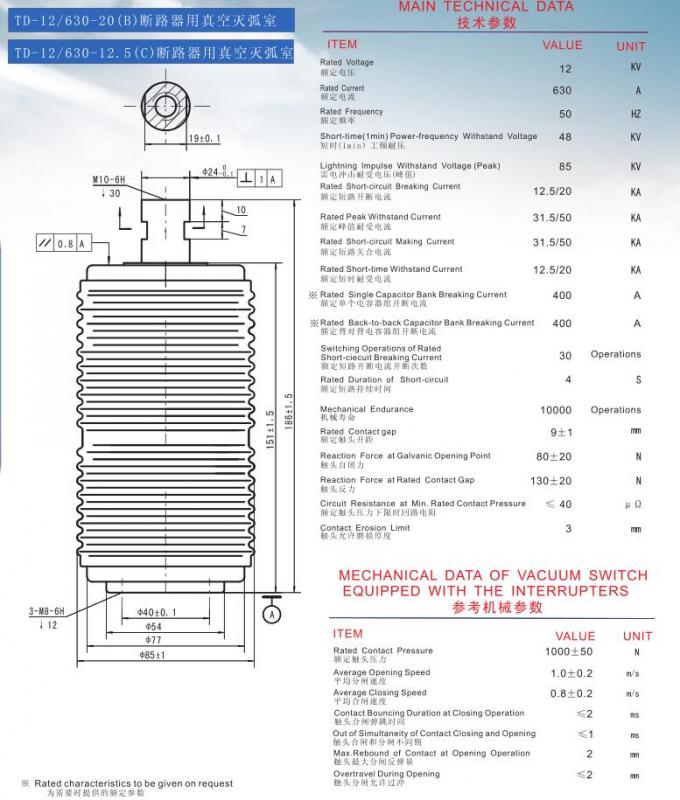 Unterbrecher-Flasche 12KV 630A Vakuum, Leistungsschalter-Vakuumunterbrecher